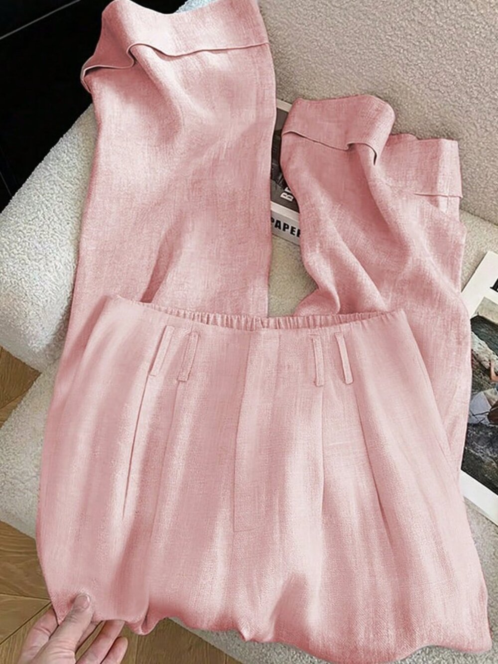 Pink Casual Women's Elegant Cuffed Hem Pants - Picture 6 of 7
